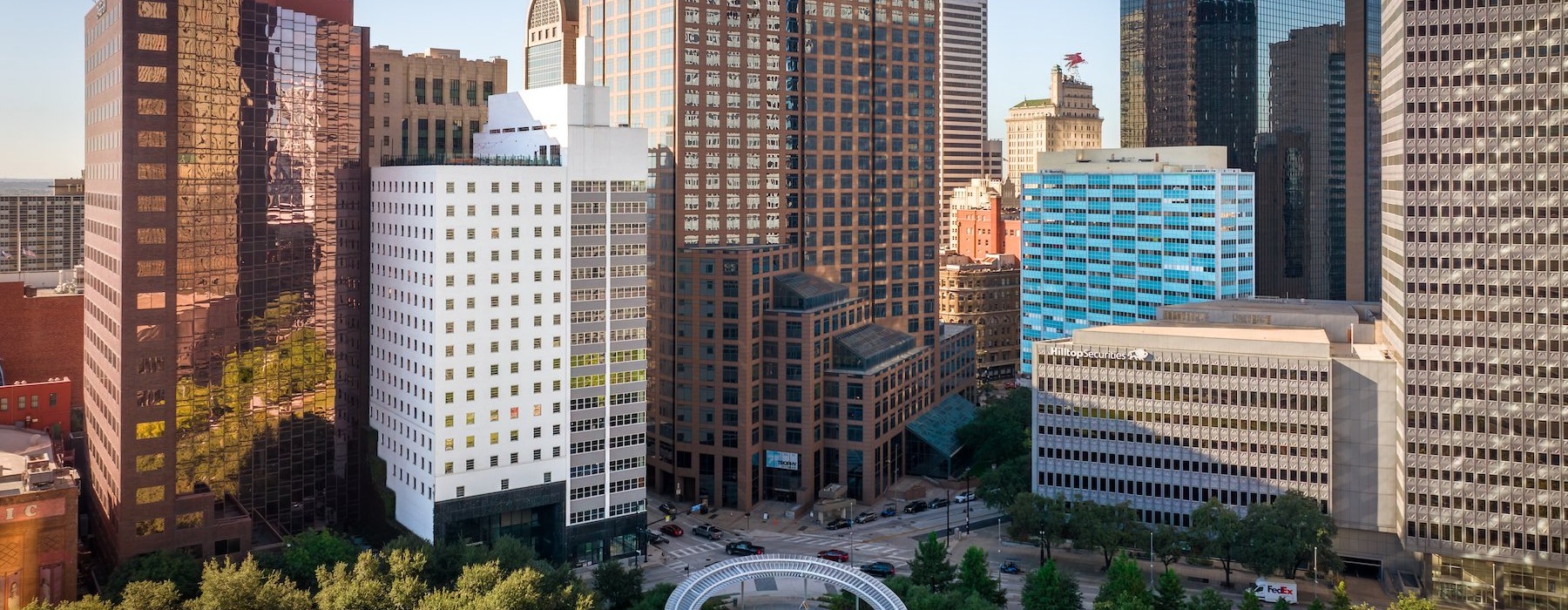 Downtown Dallas skyline view from 1900 Pacific rooftop